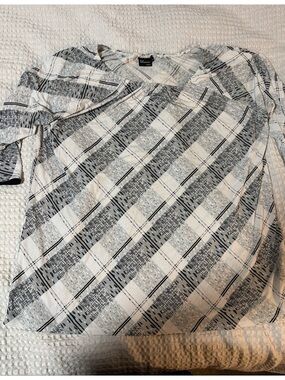 Elie McCarthy Black Gray 3/4 Sleeve Blouse 1X